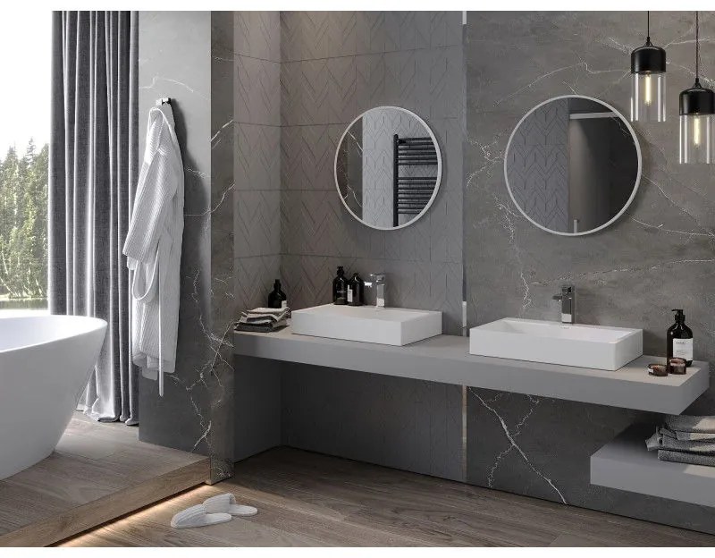 Mexen Loft, okrúhle kúpeľňové zrkadlo 60 cm, farba rámu biela, 9850-060-060-000-20