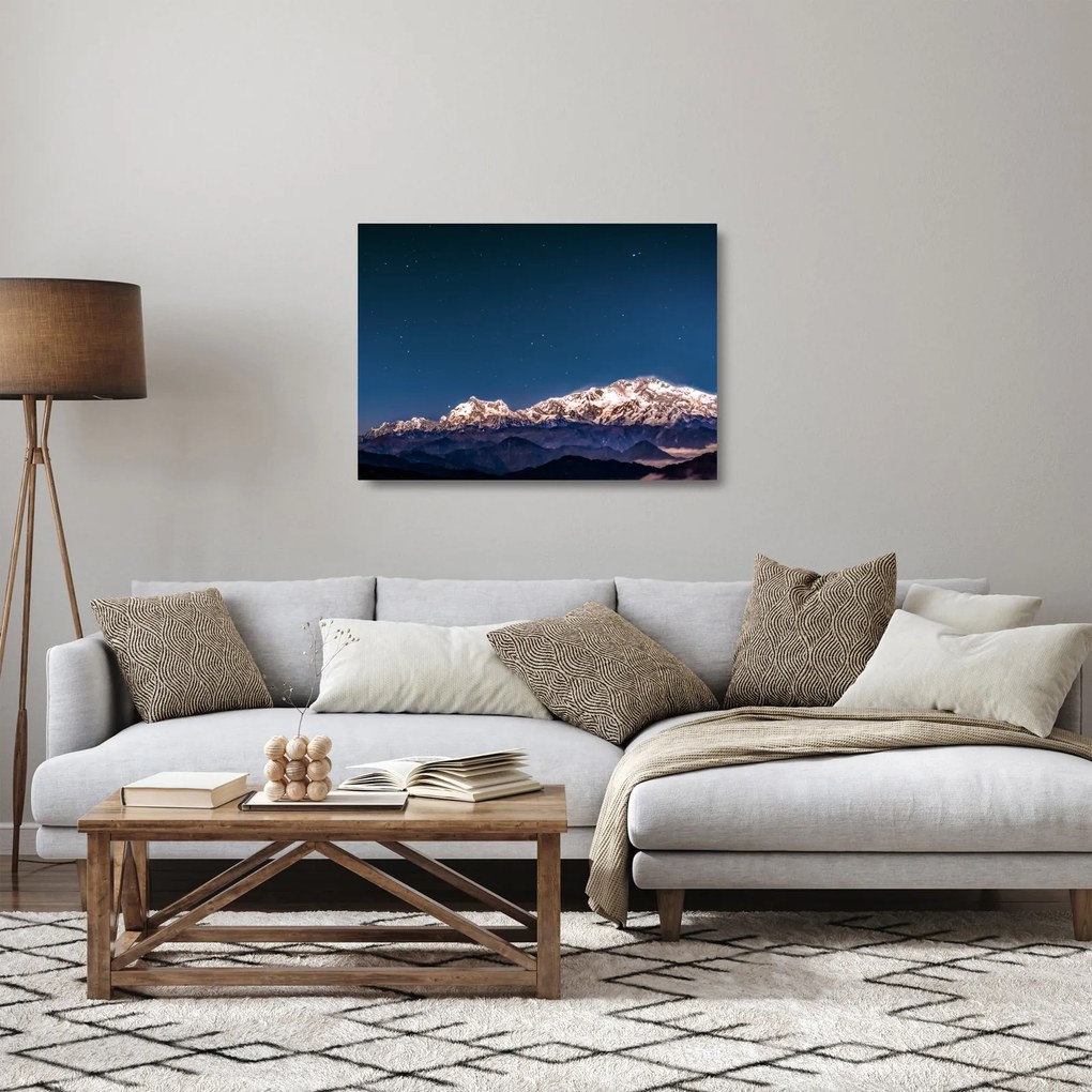 Sklenený obraz hôr a nočnej oblohy (70x50 cm)