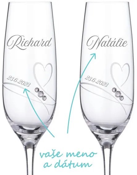 Svadobné poháre na sekt Diamante Romance, 2 ks