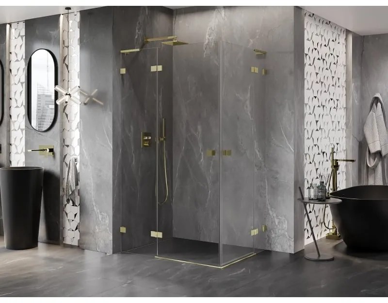 Mexen Lunar, L Duo výklopný sprchový kút 120 x 75 cm, 8mm číre sklo, zlatý matný profil, 834L-120L-075P-55-00