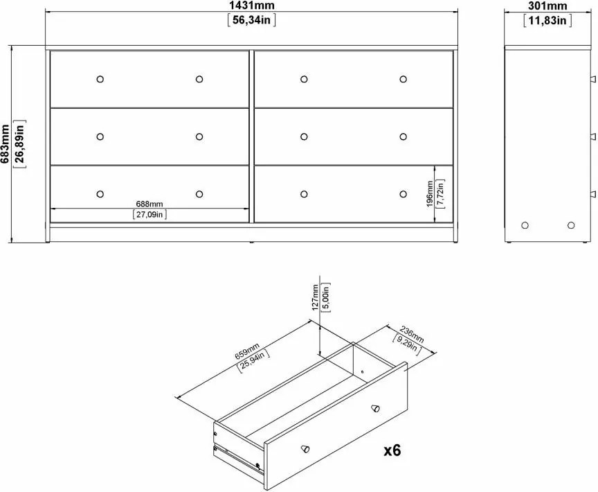 Komoda Myras 143 cm biela