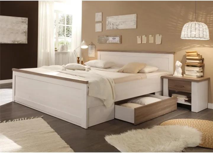 Manželská posteľ s nočnými stolíkmi (2 ks) Lumera 180 - pínia biela / dub sonoma truflový