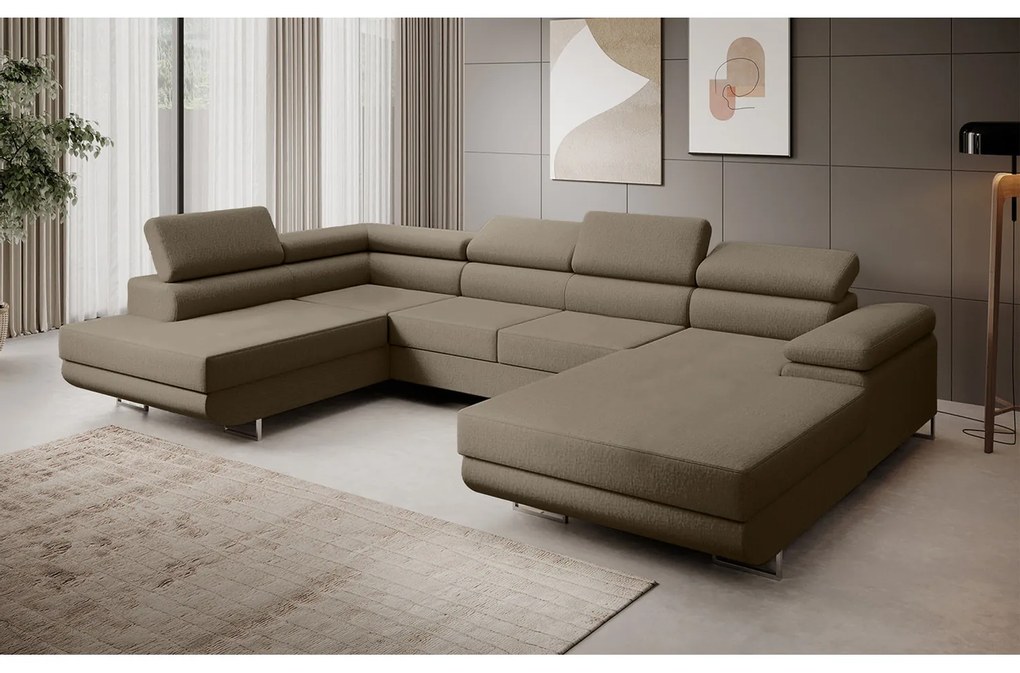 Rohová rozkladacia sedacia súprava U 274 MARYEN Pravá Svetlo hnedá