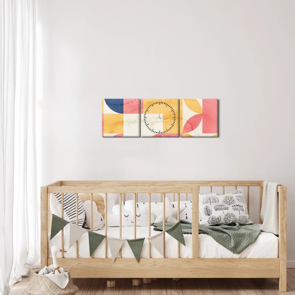 Obraz - Abstrakcia s retro vzormi (s hodinami) (90x30 cm)