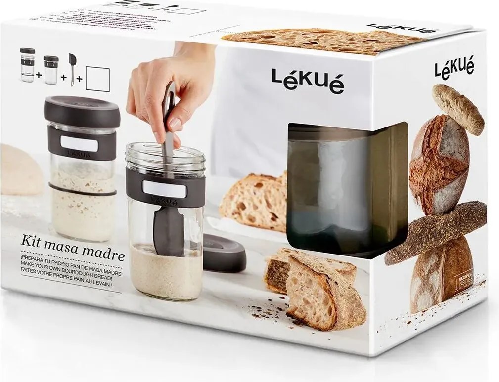 Sklenené nádoby na prípravu kvásku na chlieb Lekue so špachtľou 700 ml 3 diely