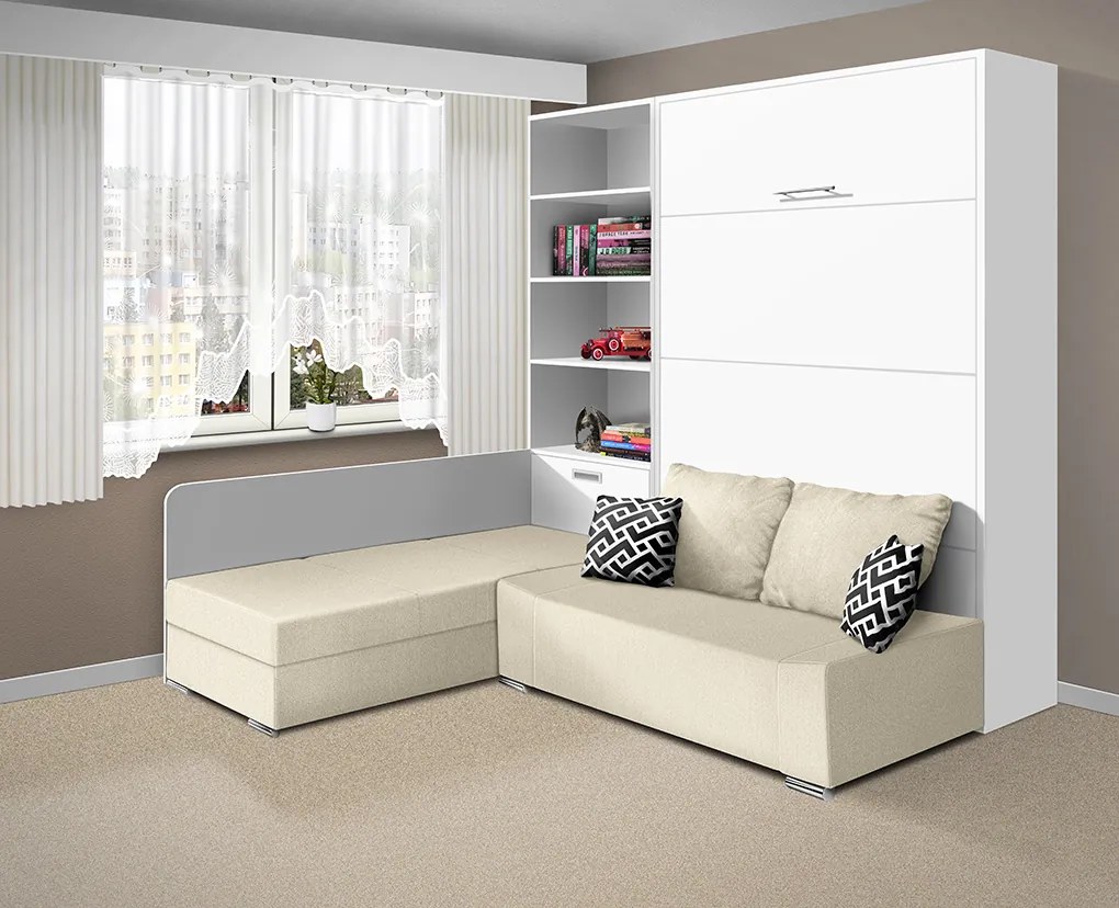 Nabytekmorava Sklápacia posteľ s pohovkou VS 21075 - 200x160 cm farba pohovky: Hnedá, Typ farebného prevedenia: Orech / dvere biele