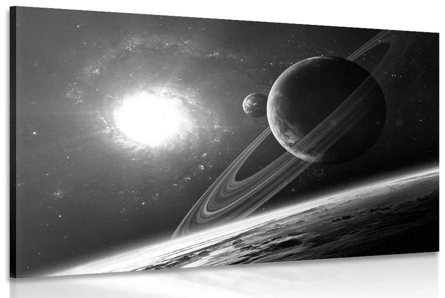 Obraz planéta vo vesmíre v čiernobielom prevedení - 90x60
