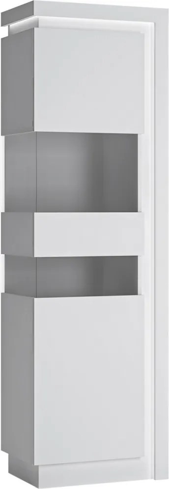 Vysoká vitrína Lyon, biela lesk, s osvetlením, ľavá