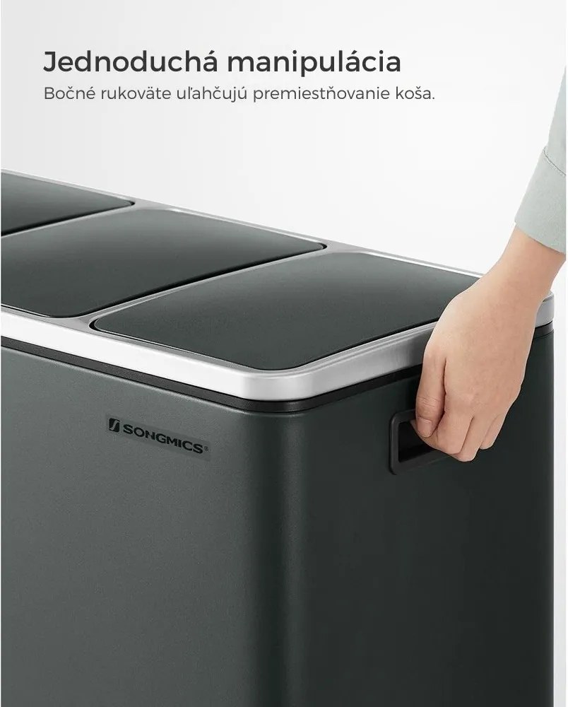 Kôš na separovanie odpadu SORT 54 l (3×18 l), antracitová/strieborná SongmicsHome