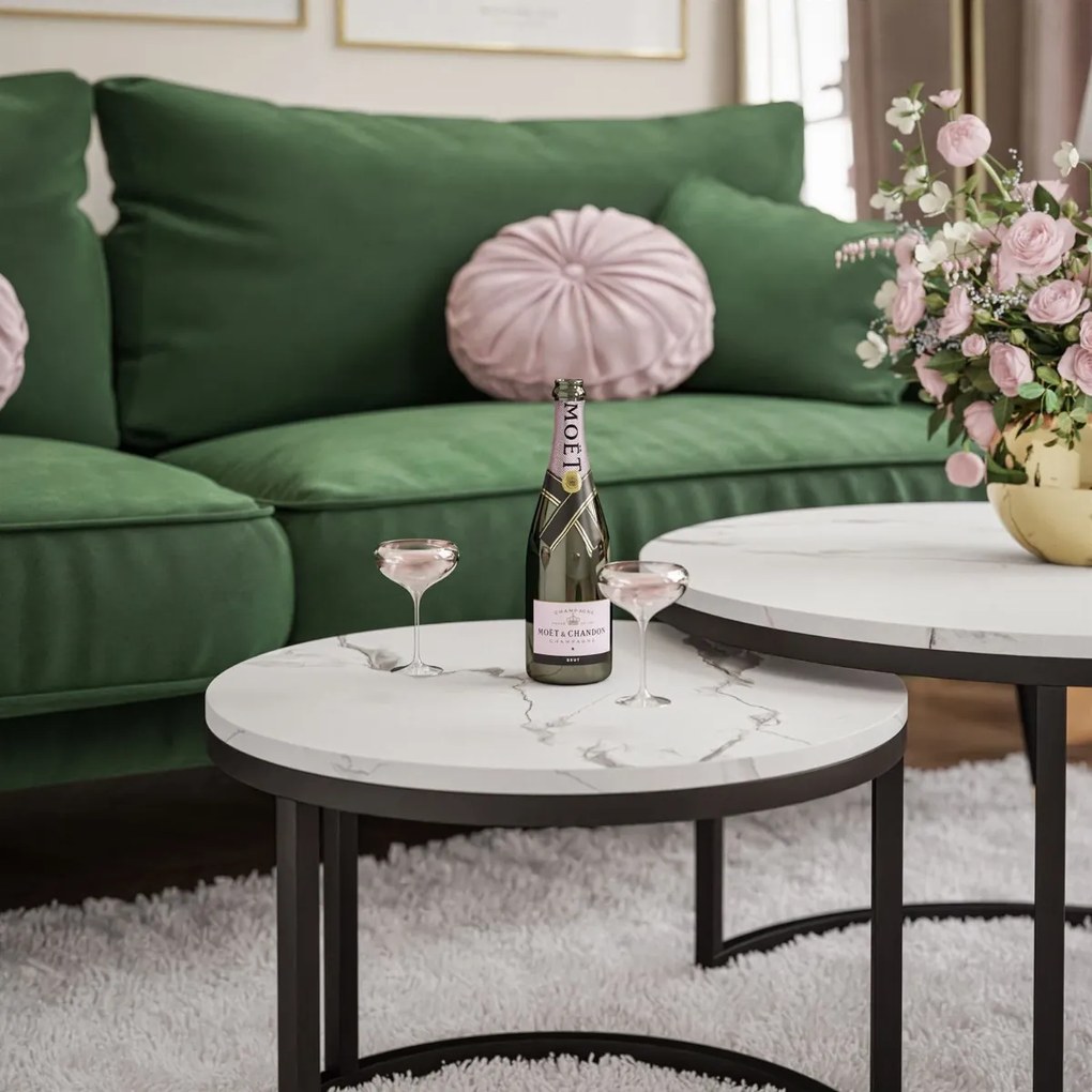 KONFERENČNÝ STOLÍK DIJON 2v1 BIELY MRAMOR + ČIERNY PODSTAVEC