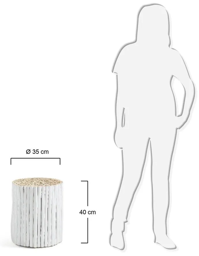 Biely odkladací stolík z tíkového dreva Kave Home Filippo, ⌀ 35 cm