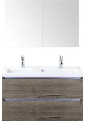 Kúpeľňový nábytkový set Vogue 100 cm s keramickým umývadlom 2 otvormi na kohúty a zrkadlovou skrinkou Tabacco