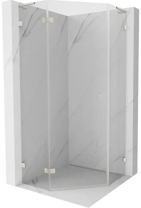 Mexen Lunar, L päťuholníkový sprchový kút naklápací doľava 80 x 80 cm, 8mm číre sklo, oceľový profil, 831L-080L-080P-97-00-L
