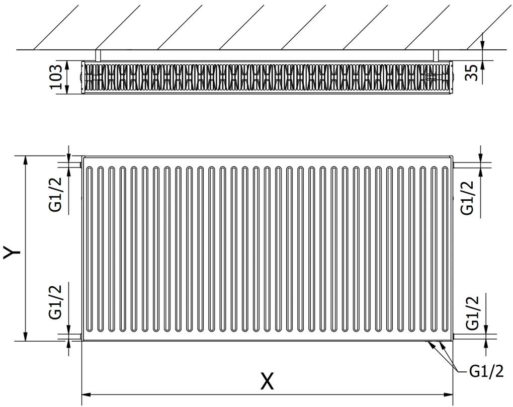 Mexen, Panelový radiátor Mexen CV22 500 x 1800 mm, spodné pripojenie, 2564 W, biely - W622-050-180-00