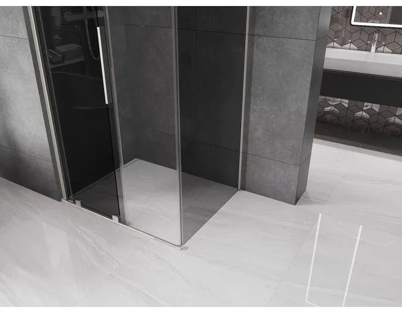 Mexen Velar, sprchový kút s posuvnými dverami 100 x 80 cm, 8mm šedé sklo, brúsená oceľ, 871-100-080-41-97