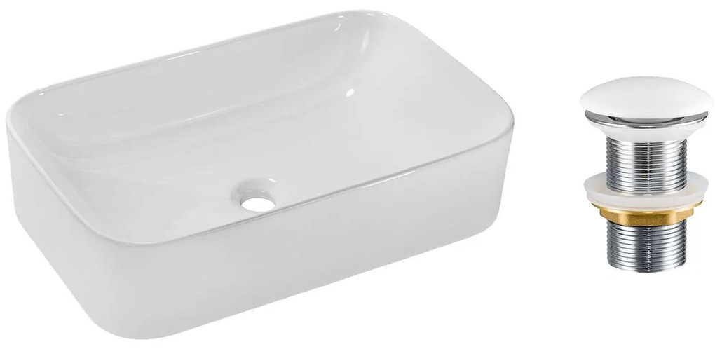 Súprava keramického umývadla na dosku a výpuste Kati 60 cm biela