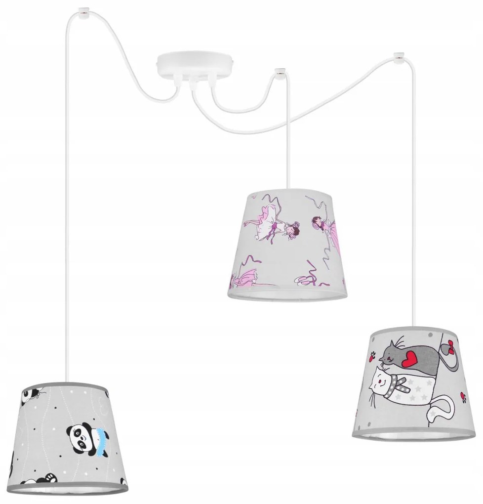 Detské závesné svietidlo Cone Spider, 3x textilné tienidlo so vzorom (výber zo 7 farieb), w