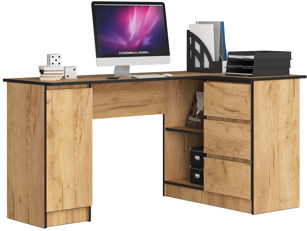 Rohový PC stolík Bienvenida (dub craft) (P). Vlastná spoľahlivá doprava až k Vám domov. 1117073