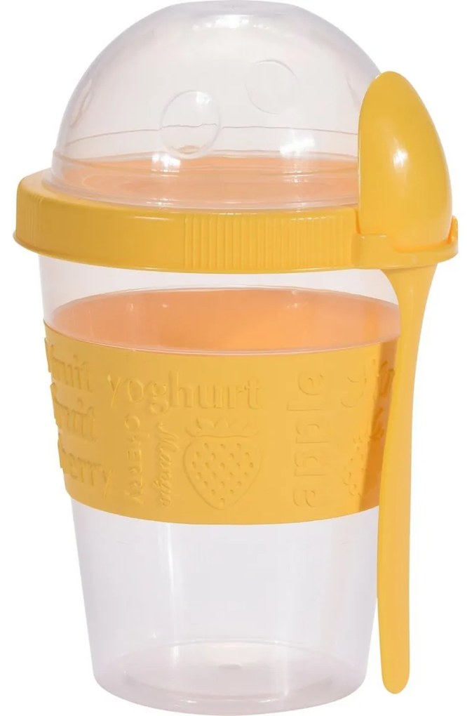 EH Hrnček na jogurt s lyžičkou, 600 ml, plast, mix farieb