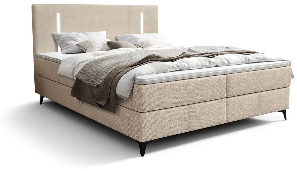 Manželská posteľ 140 cm Ortega Comfort (béžová) (s roštom a matracom, s úl. priestorom) (s LED osvetlením). Vlastná spoľahlivá doprava až k Vám domov. 1082713