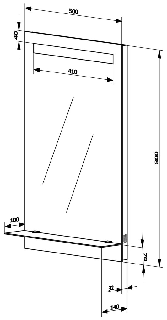 Aqualine Aqualine, LED podsvietené zrkadlo 50x80cm, sklenená polica, gombíkový vypínač, ATH52