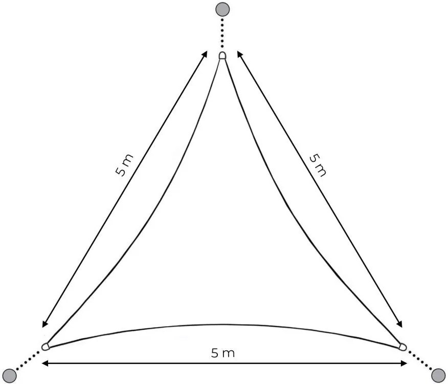 Tieniaca plachta na terasu - trojuholník - 5m - sivá (180g/m2)