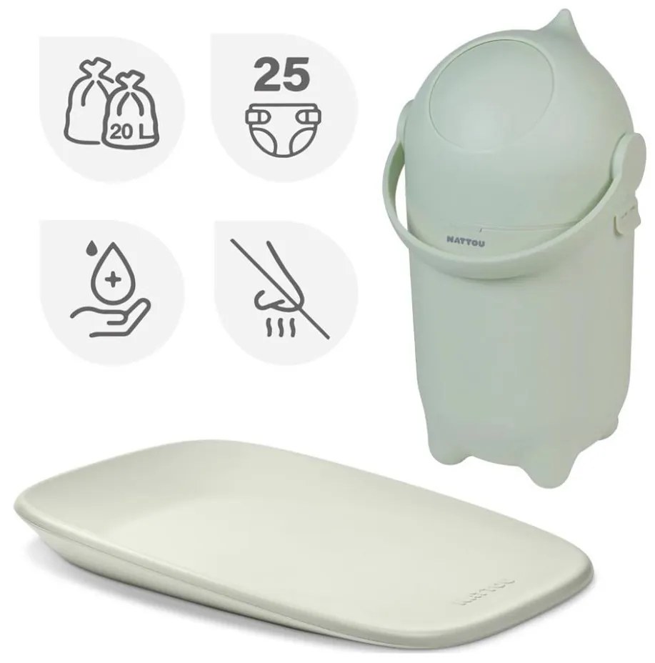 Nattou - Kôš na plienky a prebaľovacia podložka SOFTY 50x70 cm zelená