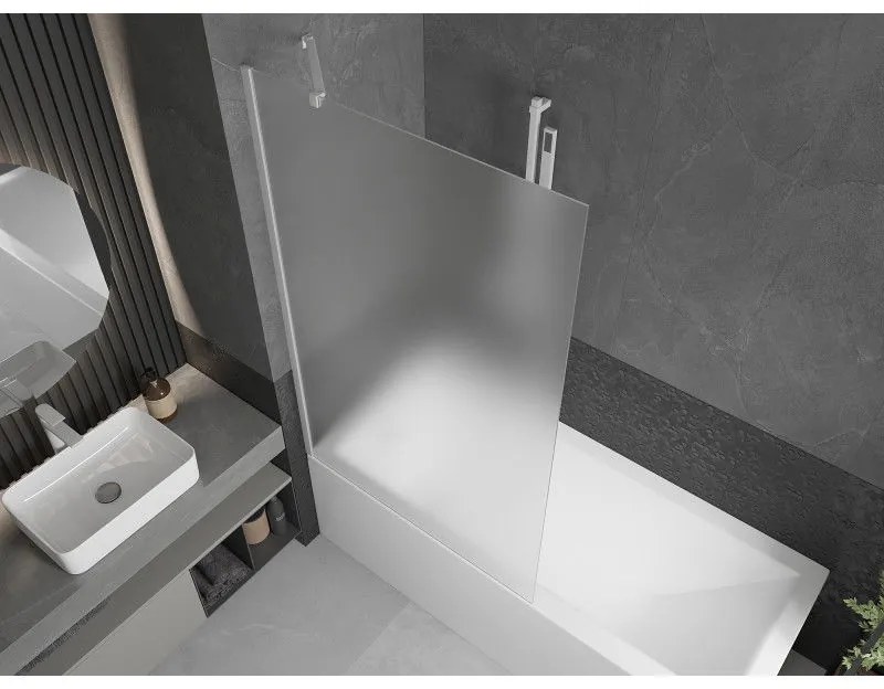 Mexen Next, vaňová zástena 1-krídlová 100 x 150 cm, fixné krídlo, 6 mm námraza sklo, biely profil, 895-100-000-00-30-20