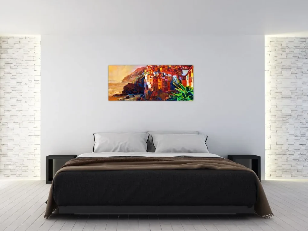 Obraz - Dedina na pobreží Cinque Terre, Talianska riviéra, moderný impresionizmus (120x50 cm)