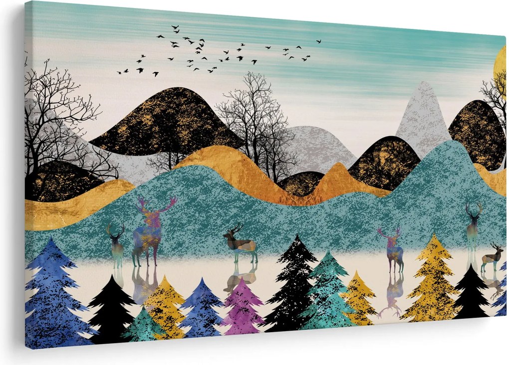 Grafický obraz s jeleňmi (90x60 cm)