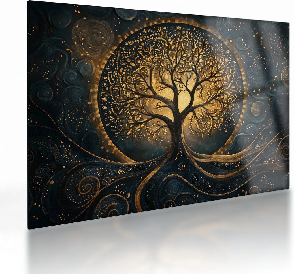 Sklenený obraz – Strom so zlatou aurou (70x50 cm)