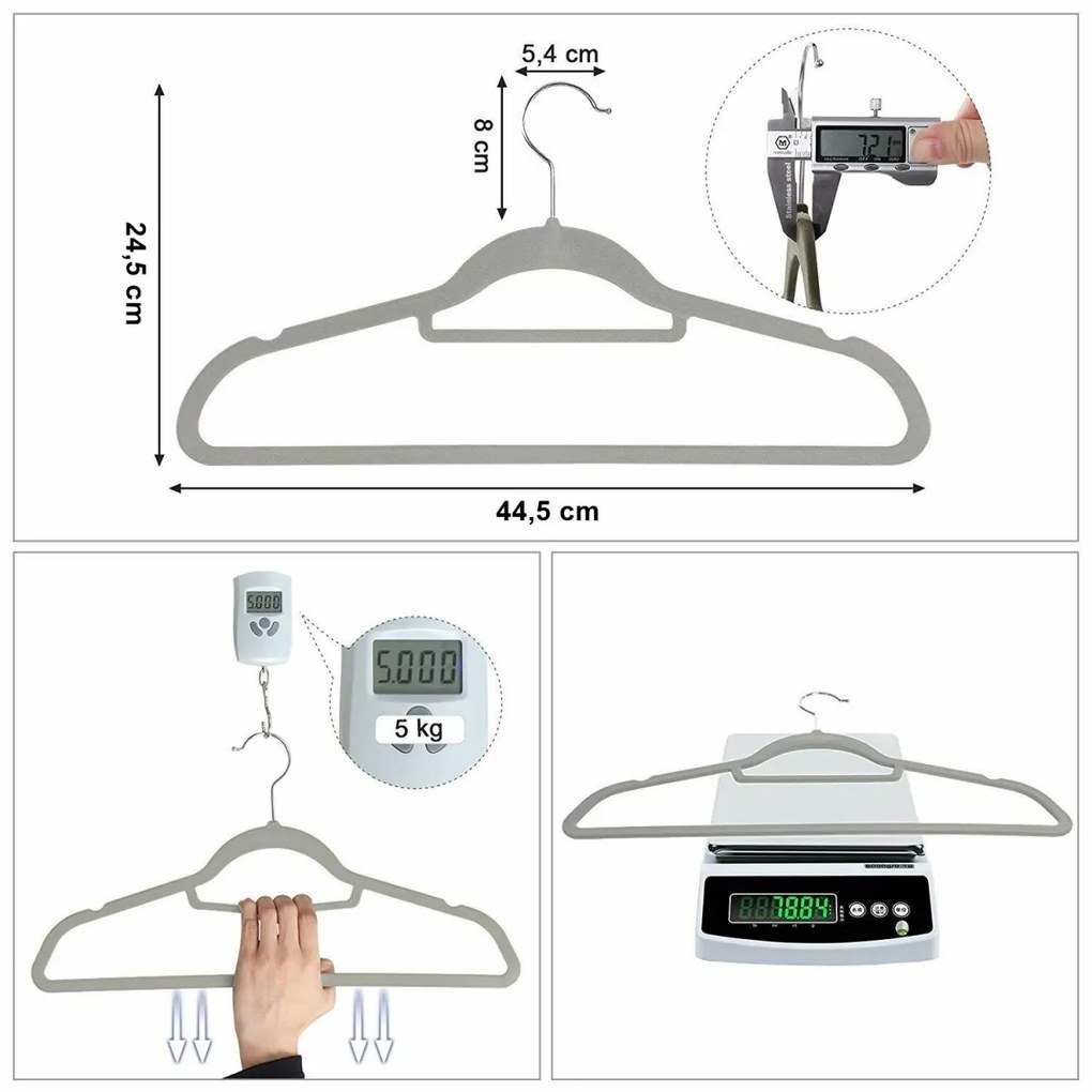 Velúrová súprava vešiakov Maxi 50 kusov sivá