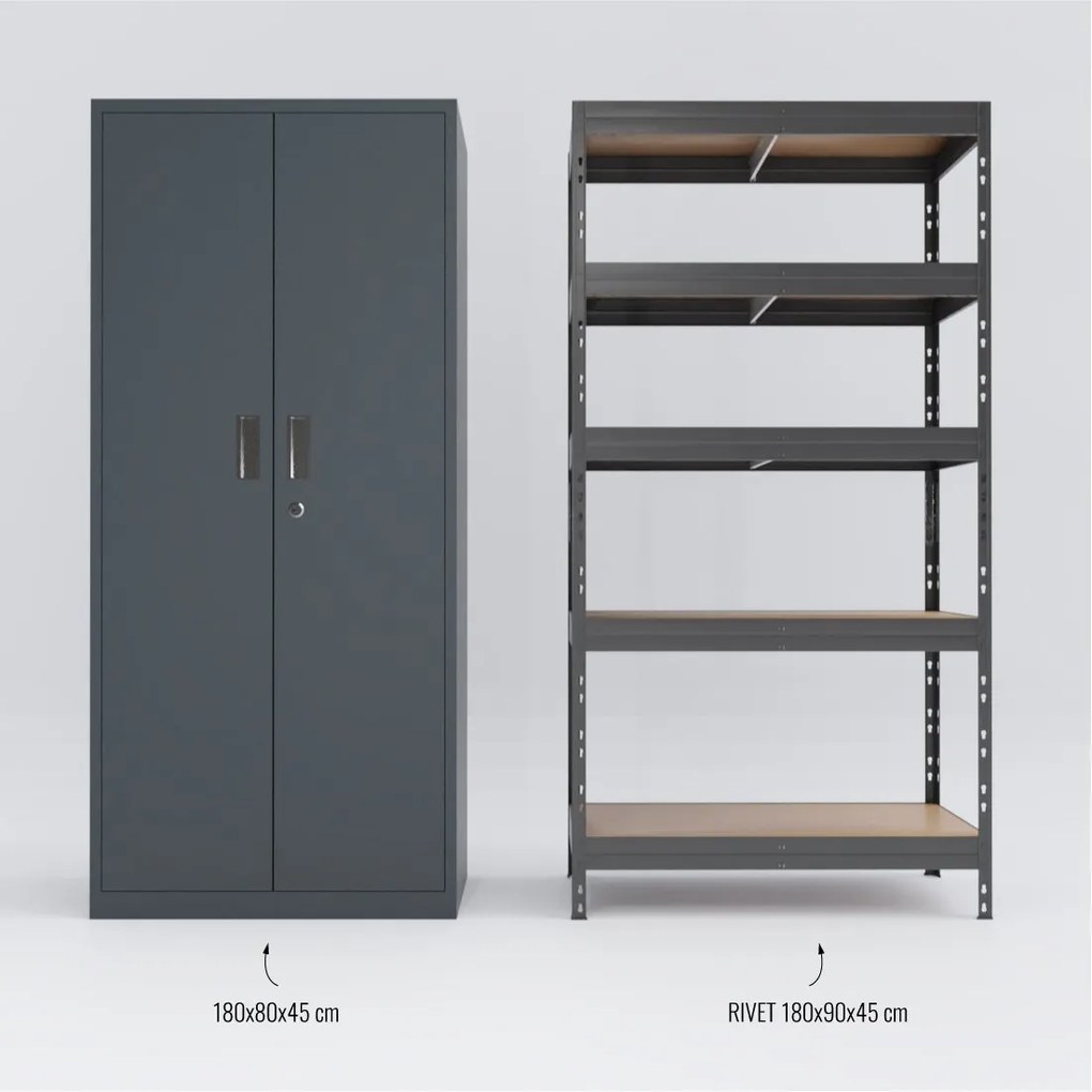 Régal RIVET PACK 180x90x45cm s plechovou skriňou 180x80x45cm