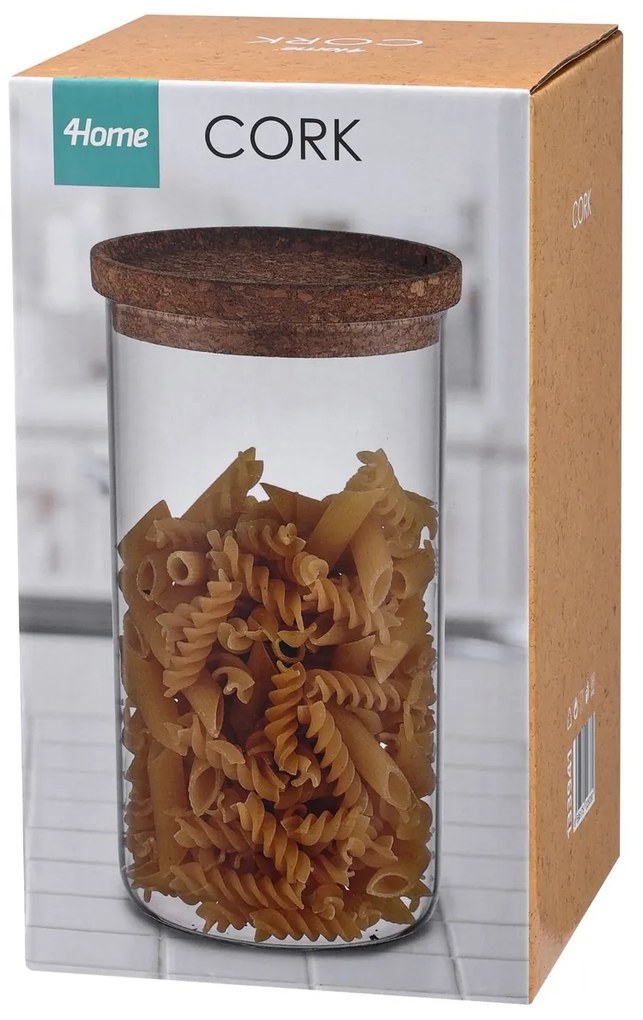 4Home Sklenená dóza na potraviny s vekom Cork, 1000 ml, 1000 ml