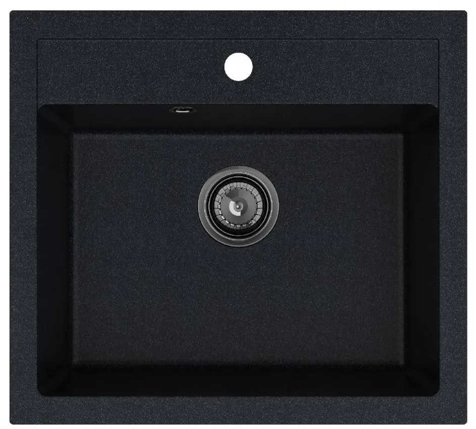 Sink Quality Ferrum, kuchynský granitový drez 565x510x205 mm + čierny sifón, čierna škvrnitá-Brocade, SKQ-FER.B.1K60.XB
