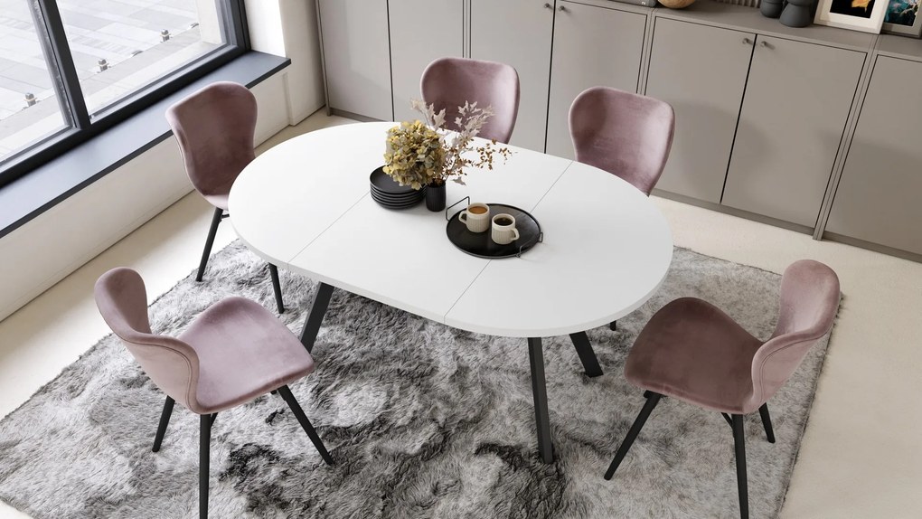 ALMO Matné biele/čierne nohy - OKRÚHLY LOFTOVÝ/INDUSTRIÁLNY ROZKLADACÍ STÔL DO OBÝVAČKY/JEDÁLNE