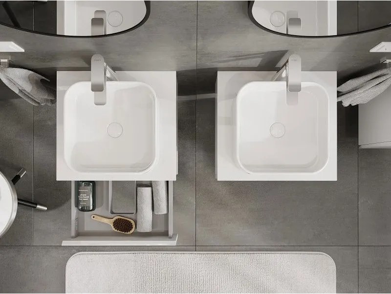 Mexen Orio, kúpeľňová skrinka 50 cm s hornou časťou, 1 zásuvka, biela lesklá, 91A10-05023-1-BFC00