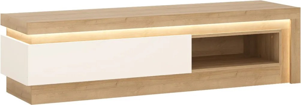 Obývacia stena Lyon, dub riviéra/biela lesk, s osvetlením