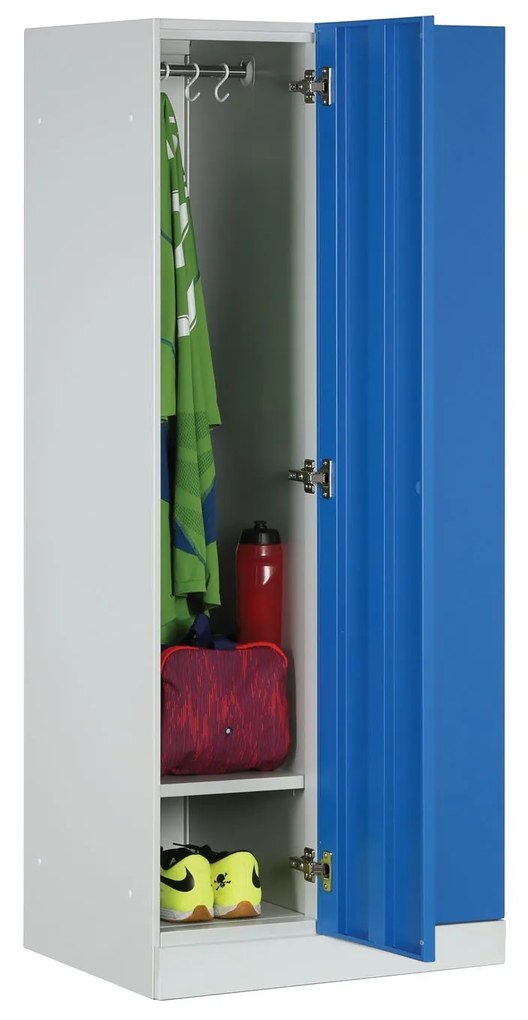 Šatníková skrinka znížená, 2 oddiely, 1500 x 600 x 500 mm, zámok s čítačkou RFID kariet, modré dvere