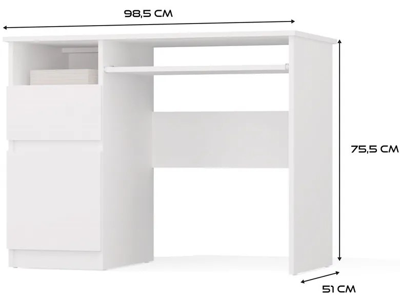 Psací stůl Porto 98 cm bílý levý