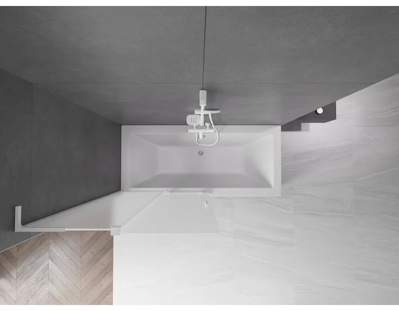 Mexen Velar L, 2-krídlová posuvná vaňová zástena 100 x 150 cm, 8mm sklo námraza, biela matná, 896-100-003-31-20