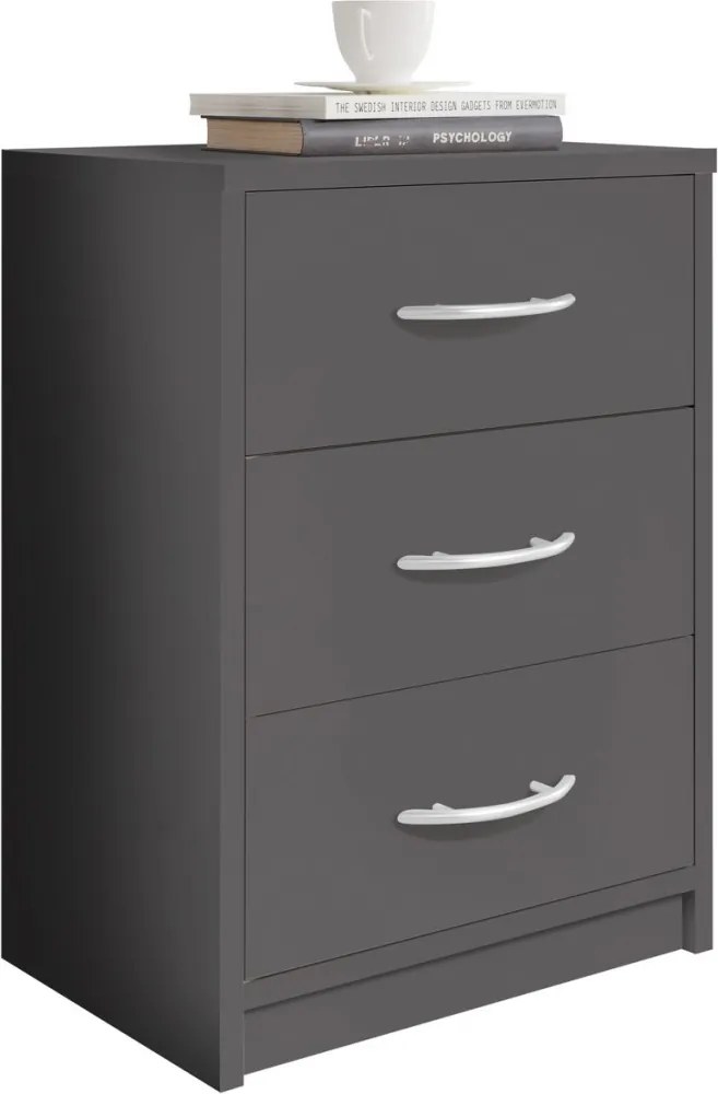 Nočný stolík s 3 zásuvkami Pepe, šedý grafit