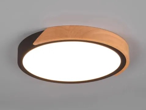 Stropné LED osvetlenie Jano 31 cm,drevo/čierny kov, okrúhle%