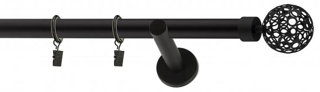 Dekorstudio Garniža jednoradová Guľa AZUR čierna matná 19mm Dĺžka: 160cm, Typ uchytenia: Držiak modern, Typ príslušenstva: Krúžky tiché so štipcami