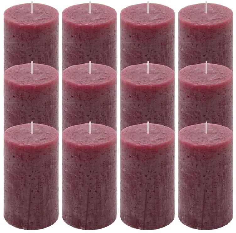 Burgundská parafínová sviečka, rustikálna, 11,5 cm, 12 ks