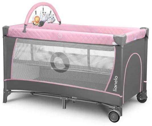 Lionelo - Cestovná postieľka FLOWER Flamingo