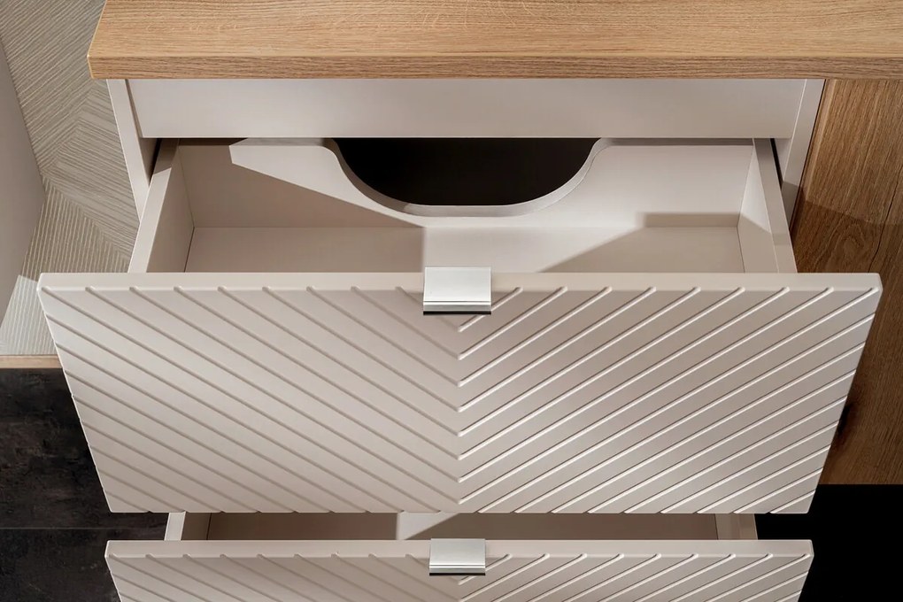 Závesná skrinka pod umývadlo Viva Cashmere s doskou 160 cm kašmír/dub coast evoke