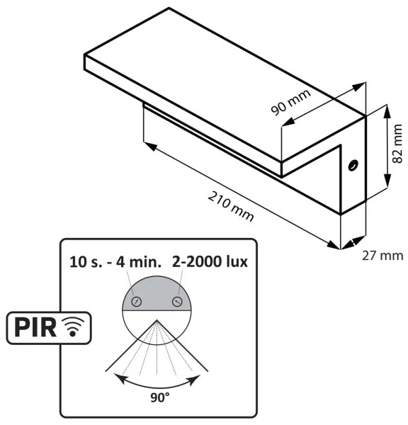LED Vonkajšie nástenné svietidlo so senzorom TESA LED/10W/230V IP54 čierna