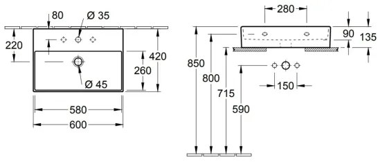 Villeroy & Boch 4A226G01 - Závesné umývadlo MEMENTO 60x42 cm keramika/biela