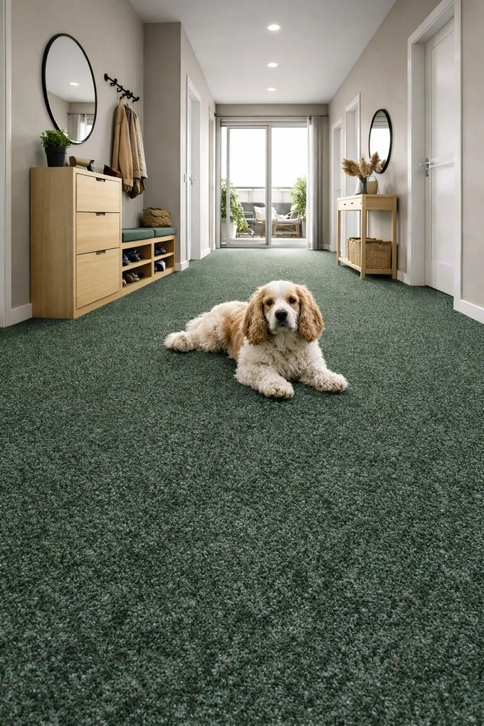 Koberec metráž Primavera 627, na mieru, šíře 4m, zelená, resine, chodba / predsieň, Beaulieu International Group